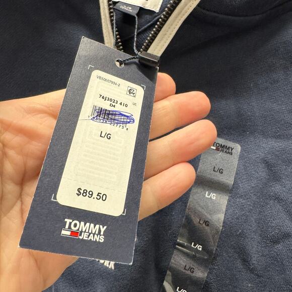 Tommy Hilfiger Hoodie Womens Large Blue 1/2 Zip Cropped Pullover Tommy Jeans NEW - Picture 4 of 10